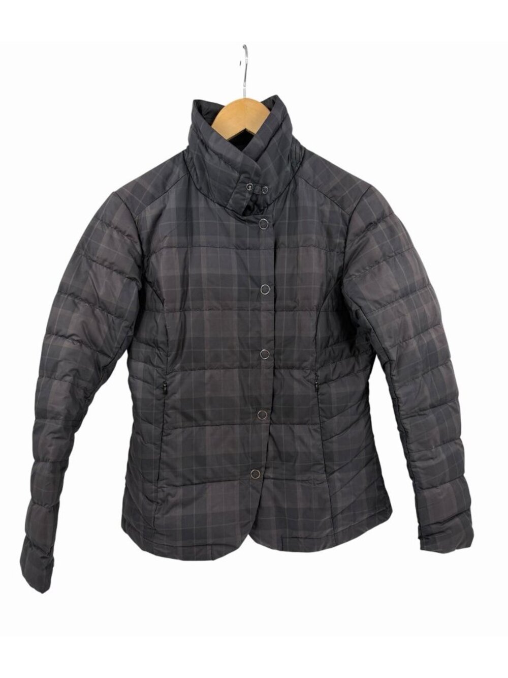 NAU Women's Black Plaid Asymmetrical Snap Down Jacket Small